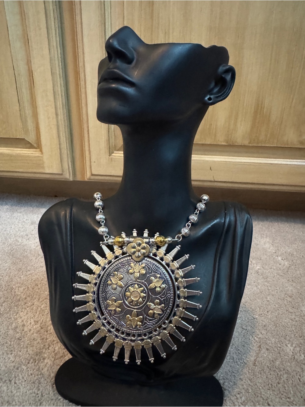 Statement Gold & Silver Medallion Pendant Necklace - Women Jewelry